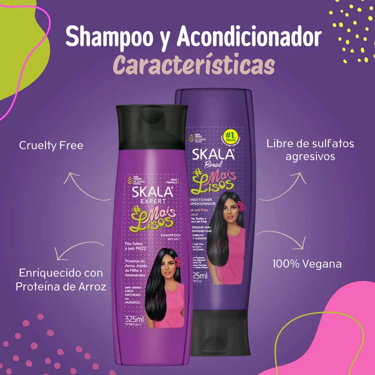 Kit Shampoo + Acondicionador Mais Lisos Skala 325ml - Imagen 4