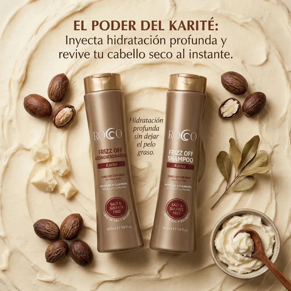 Pack Shampoo + Acondicionador Anti Frizz Rocco Sin Sal 400 Ml