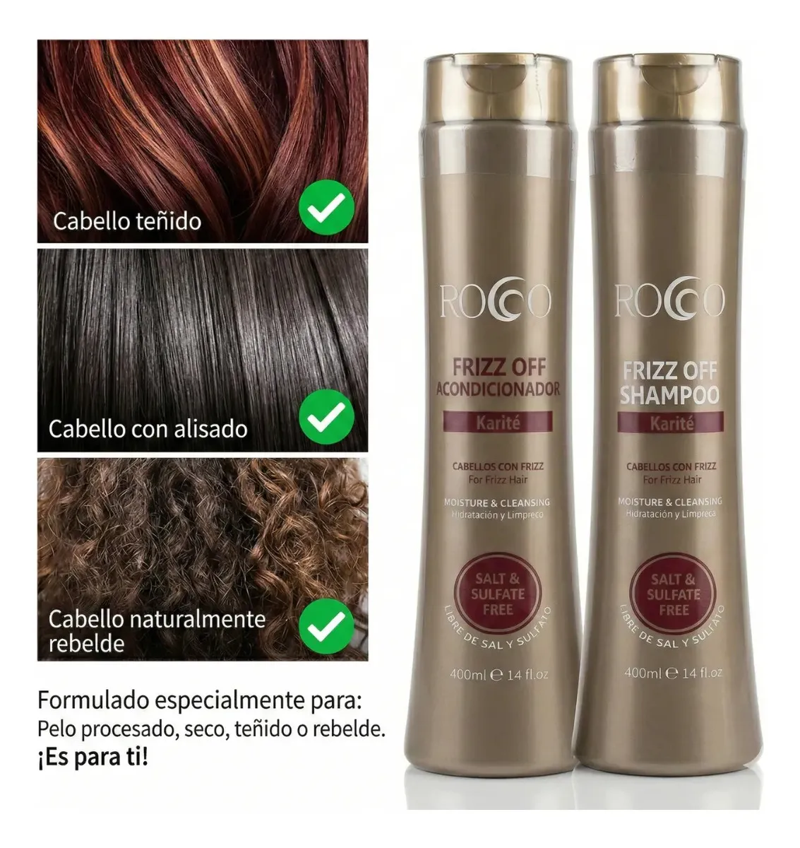 Pack Shampoo + Acondicionador Anti Frizz Rocco Sin Sal 400 Ml - Imagen 3