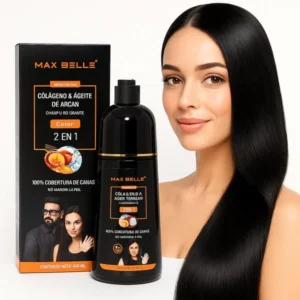 Champú Colorante Tinte Cubre Canas con Colágeno y Argán 400ml Negro MaxBelle