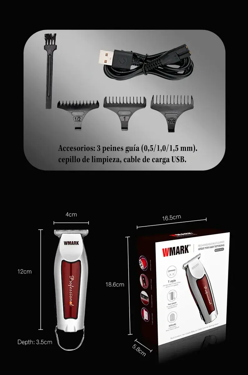 Recortadora de Cabello y Patillera Inalámbrica Profesional Wmark NG-310 - Imagen 4