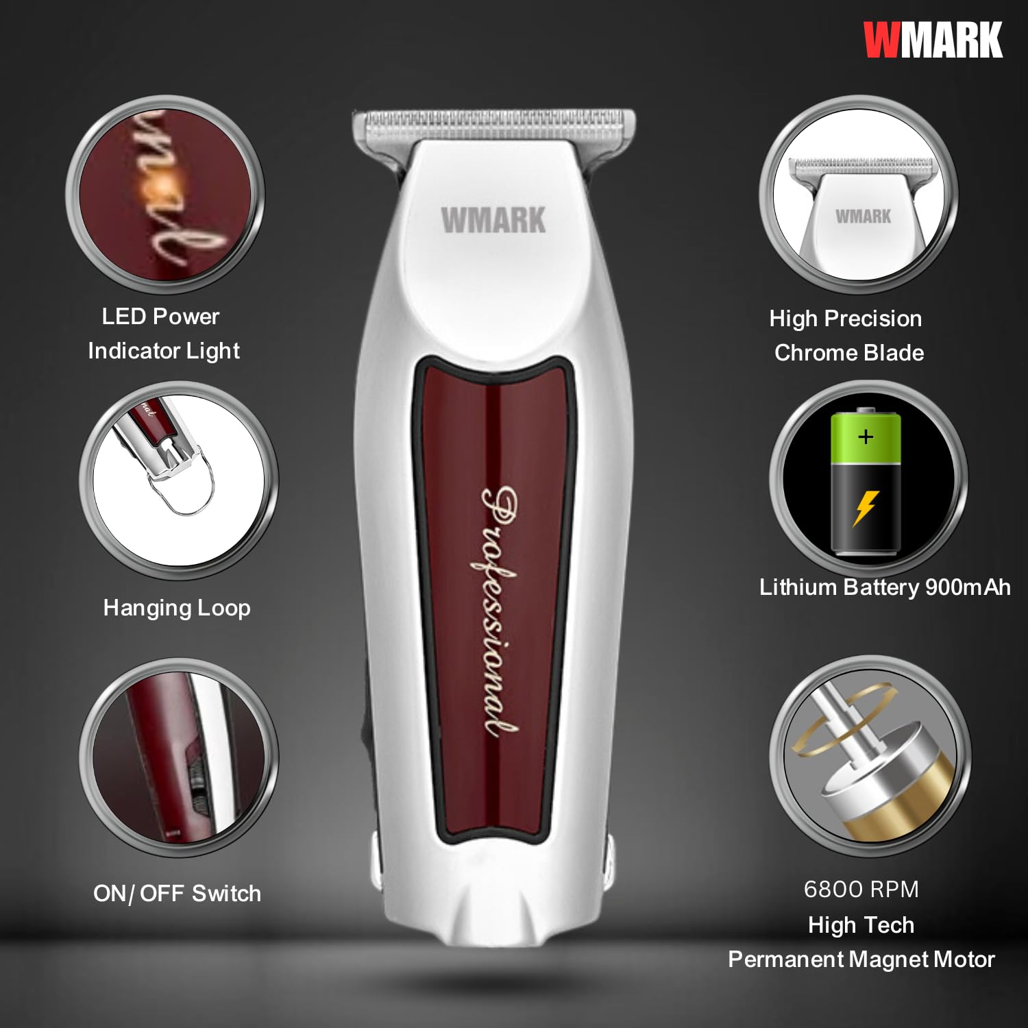 Recortadora de Cabello y Patillera Inalámbrica Profesional Wmark NG-310 - Imagen 5